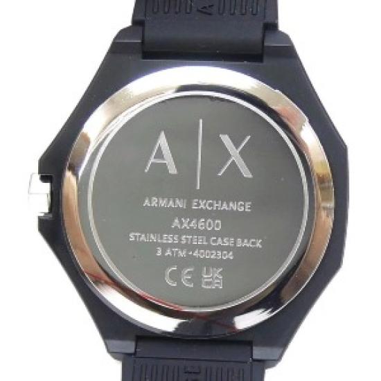 Часы кварцевые Armani Exchange AX4600 Classic Signature с открытой коробкой – Белый циферблат, черный силиконовый ремешок