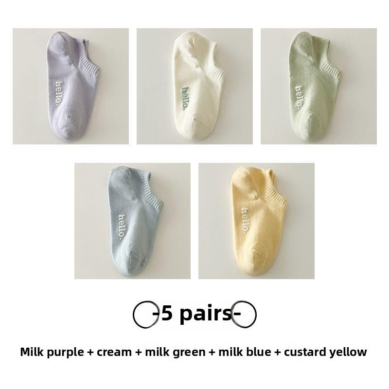 5 пар женских тонких носков с надписью «Handless» из хлопка и дышащей пяткой на весну и лето