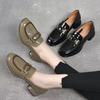 Round Head Loafers 2025 Spring New British One-pedal Comfortable First-layer Cow Patent Leather Thick Heel Single Shoes Small Leather Shoes