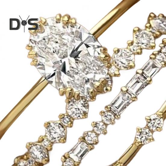 4 шт./комплект женские кольца кубический цирконий декор штабелируемые полированные геометрические кольца невесты свадьба выпускной вечеринка банкет ювелирные изделия