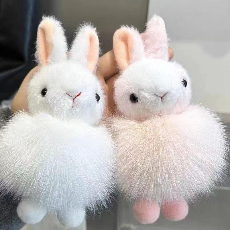 Cartoon Animation Real Fox Plush Rabbit Key Chain Pendant Fashion Kawaii Rabbit Fur Ball Car/Backpack Accessories Ppendant Toy