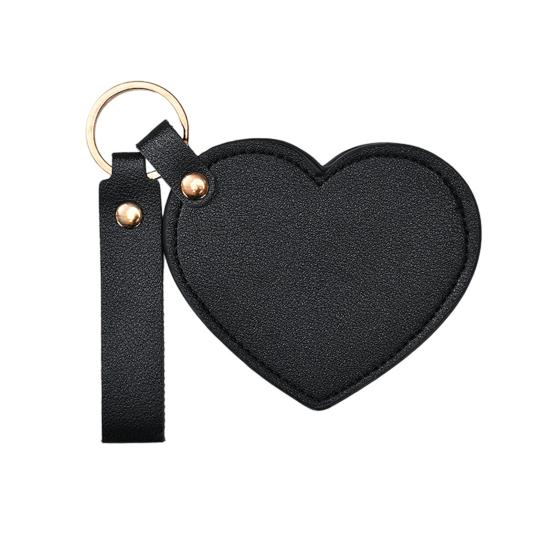 Зеркало для макияжа в форме сердца, водонепроницаемое, из искусственной кожи, зеркало для туалетного столика, брелок, портативное дорожное, ручное косметическое зеркало для женщин, подвеска для сумки