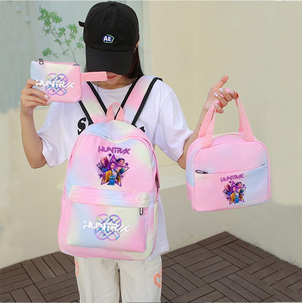 3Pcs/set Anime Cute Kpop Printed Backpack with Lunch Bag Pencil Case for Teenager Girl Boy Bookbag Large Capacity Waterproof Travel Bag Kid Gift