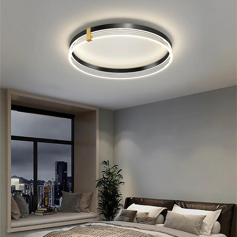 Современные светодиодные потолочные светильники люстры для спальни гостиной столовой отеля круглые акриловые черные золотые светильники люстра