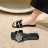 Women's Luxury Diamond Flower Slippers Fashion Outdoor Casual Flat Sandals Women's Toe Flip-flops Beach Holiday Slide