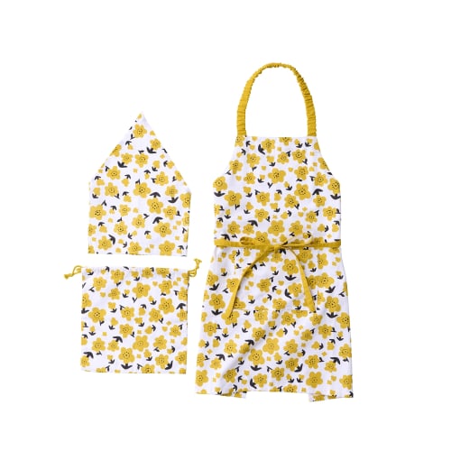 Rep habituel Bromma Kids Apron 3-Piece Set, Yellow, Floral Print, Includes Bandana and Drawstring Bag, 100% Cotton, Machine Washable, for Girls and Wo