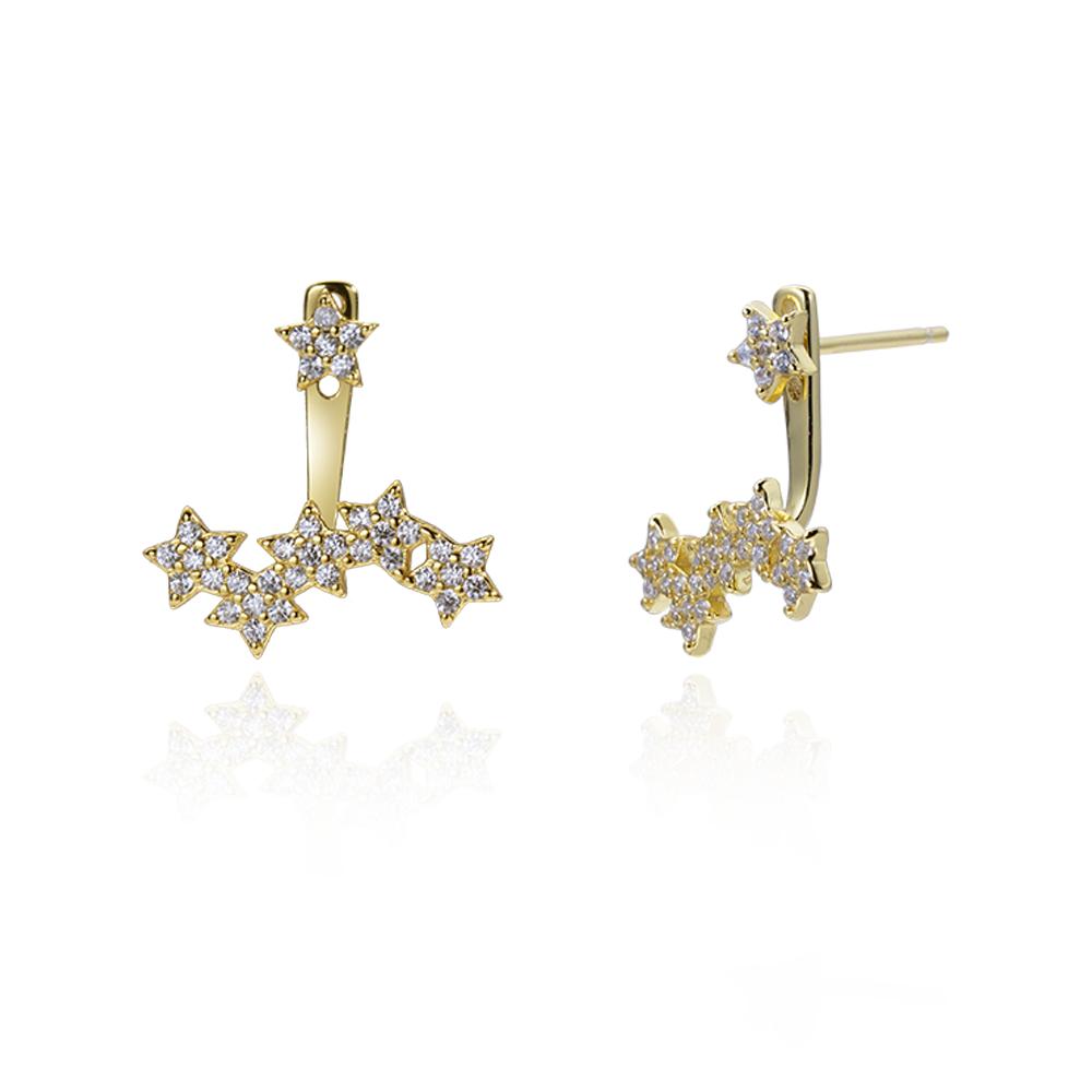 ANDYWEN 925 Sterling Silver 1pair Silver Gold Zircon Star Star Stud Earring Ladies Elegant Luxury Jewelry