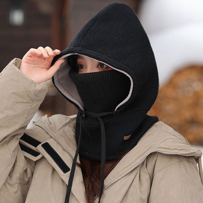 Зимний шарф-капюшон, цельная вязаная шапка, уличная женская маска для езды на электромобиле, ветрозащитная лыжная флисовая шапка-ушанка