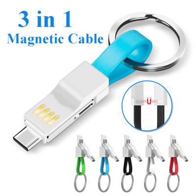 Магнитный брелок 3 в 1 Кабель для передачи данных и зарядки Micro USB Type-C