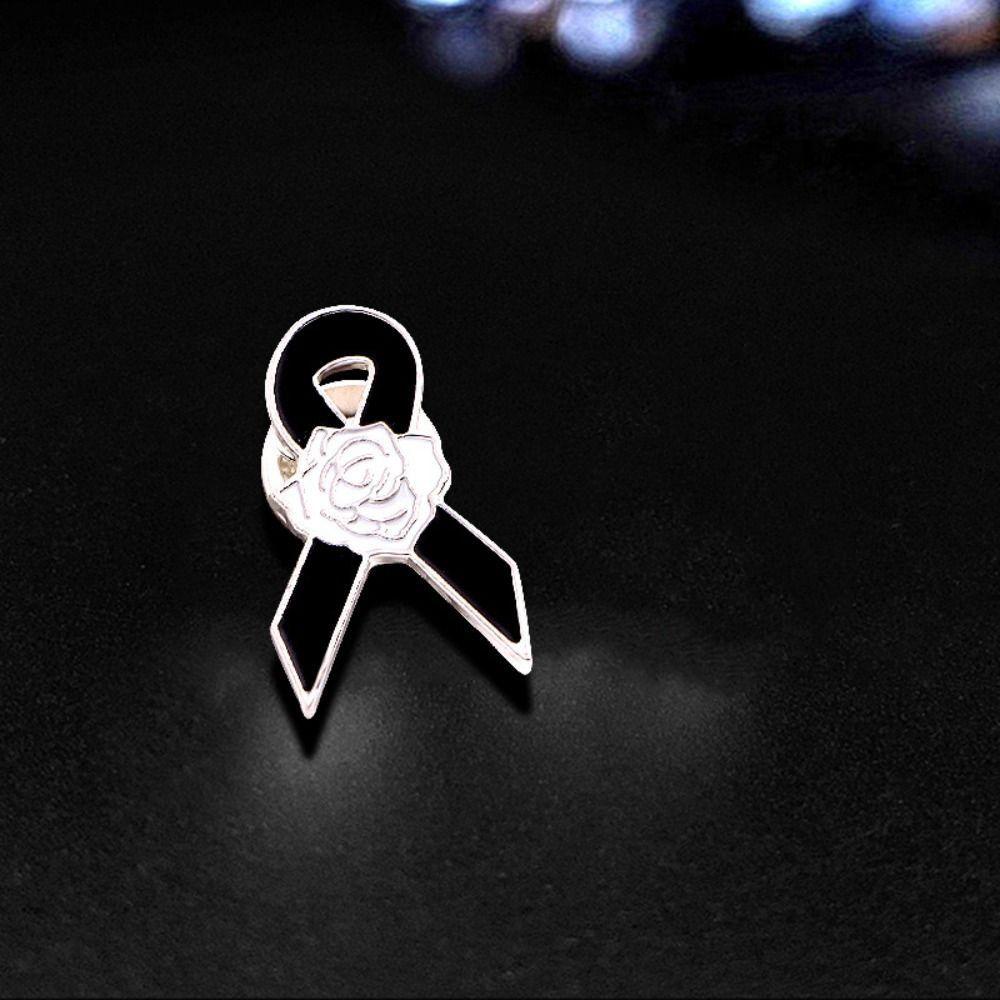White Funeral Ribbon Badge Brooch Awareness Black Bow Brooch Pin  Brooch Accessories