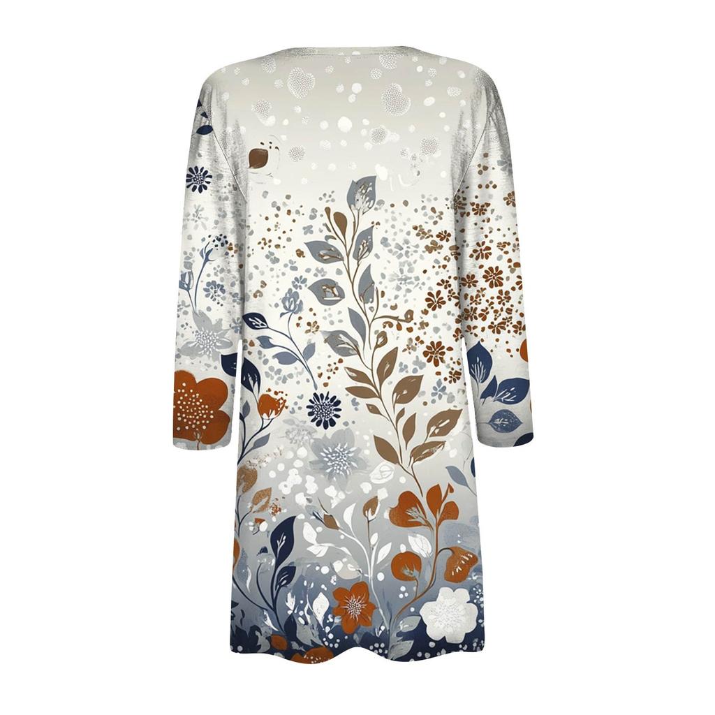 Женский модный свободный повседневный кардиган с принтом и карманами, куртка с рукавом семь восьмых, топ