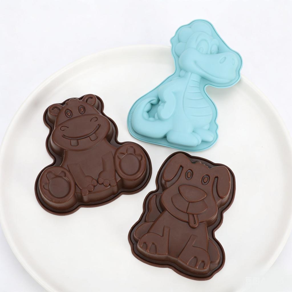 3pcs Cartoon Silicone Baking Mold Dinosaur Hippo Dog Shape Food Grade Non Stick Cute Cake Mold