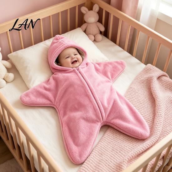 Unique Baby Photo Shoot Outfit Starfish Onesie Fleece Wearable Blanket, Hooded Swaddle Sleep Sack Cozy Plush with Zipper for Newborn 3M/6M/9M,