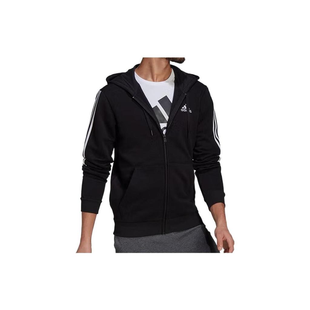 Adidas Essentials Logo Print Drawstring Hooded Sports Jacket Men Outerwear Black GK9585