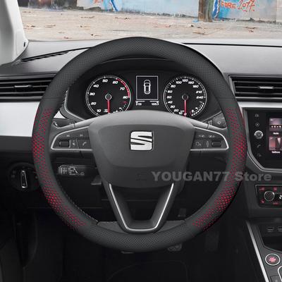 Кожаная накладка на руль автомобиля для Seat Ibiza 2013-2024 2025 Нескользящие чехлы для Чехлы Автомобильный интерьер Seat leon Аксессуары