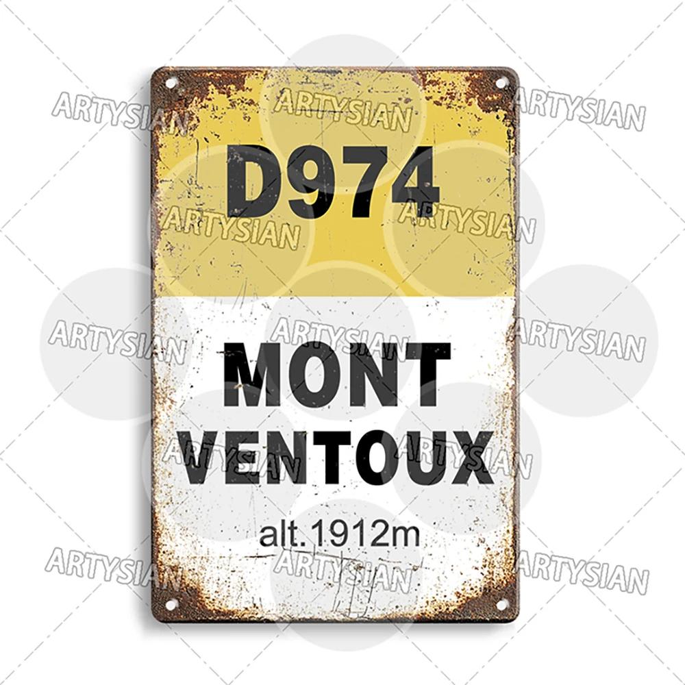 Металлическая табличка Тур де Франс Велосипедная табличка Брусчатка Париж-Рубе Коль дю Галибье Коль де Саренн Альп-д'Юэз Мон-Ванту Гландон