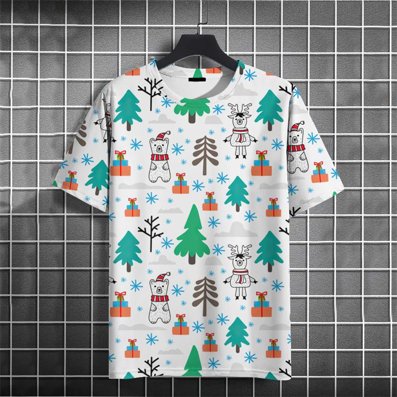 Christmas Tree Pattern T-Shirt For Men Santa Claus Deer 3D Printed Tees Summer Casual Short Sleeve O-Neck Tops Unisex T Shirts