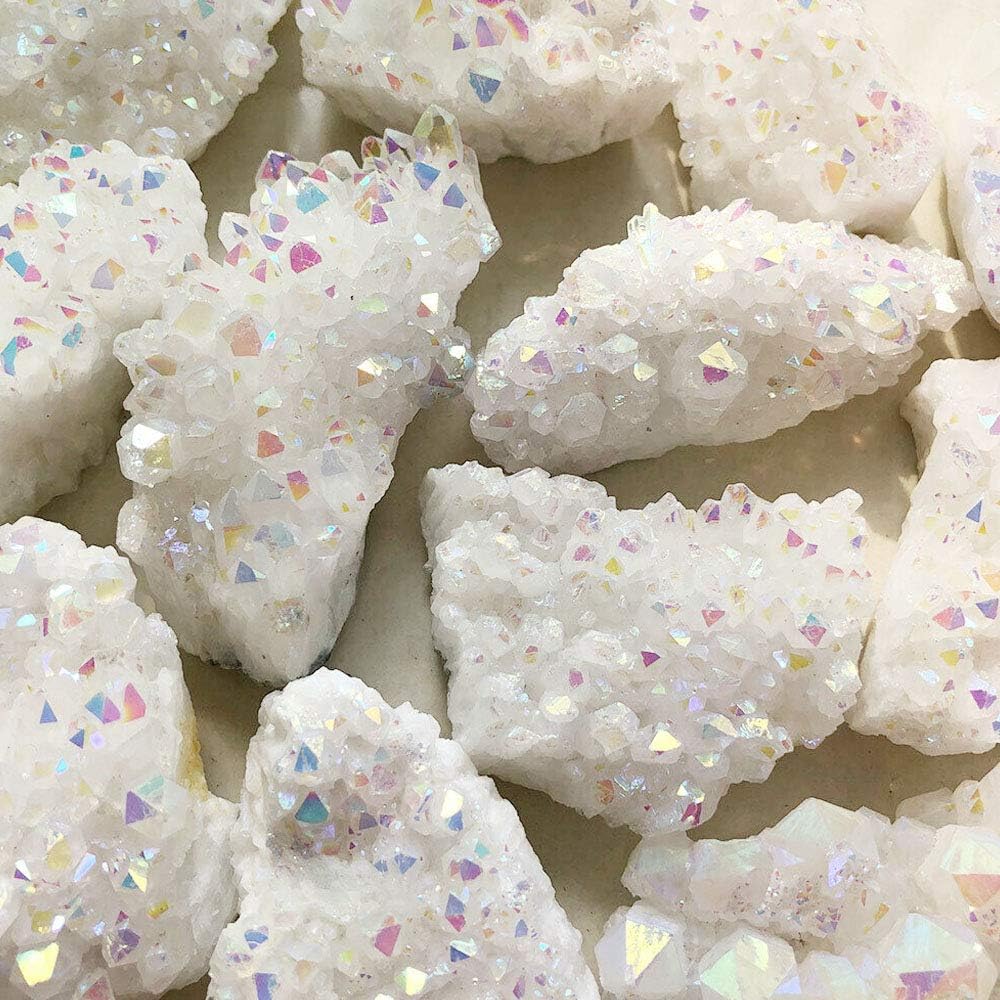 Wixine 1Pcs White Angel Aura Quartz Point Electroplated Crystal Cluster Healing Stone