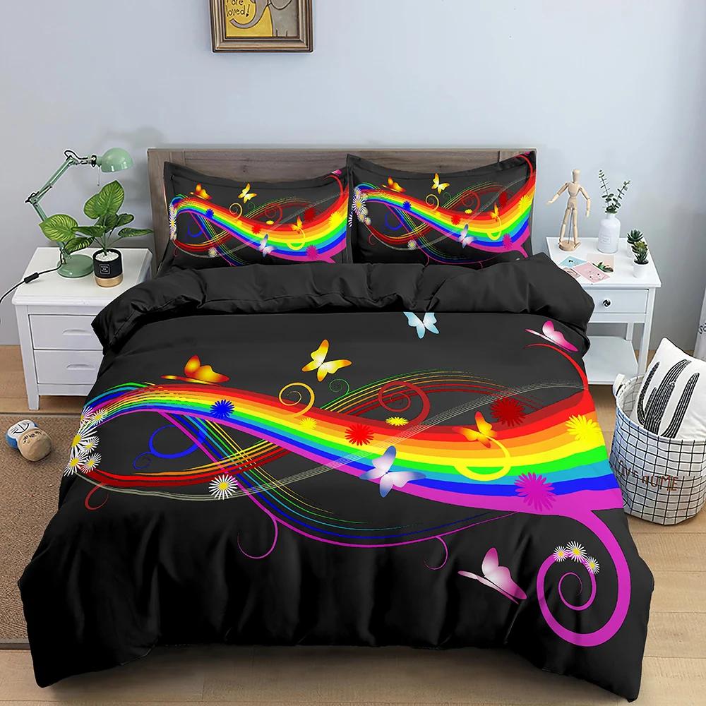 Music Note Print Bedding Set Psychedelic Duvet Cover Set Polyester Quilt Cover EU Double King Size Adult Kids Bed Accessories