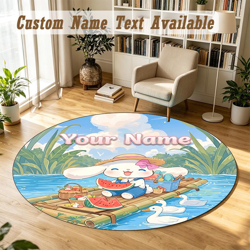 Cinnamoroll Personalized Round Rug Support Custom Name, Soft Home Decor Mat