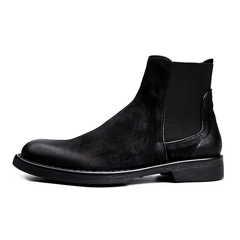 Chelsea Boots Men's High-Top Leather Shoes Locomotive Boots Men's Boots Winter Velvet Cotton Shoes Leather Boots Mid-Top Martin Boots Men