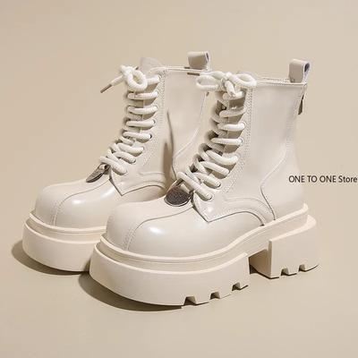 Белые короткие женские ботинки-трубы на толстом каблуке с боковой молнией, женские ботинки, осень, винтажный элегантный стиль, короткие ботинки, модные зимние ботинки 2025