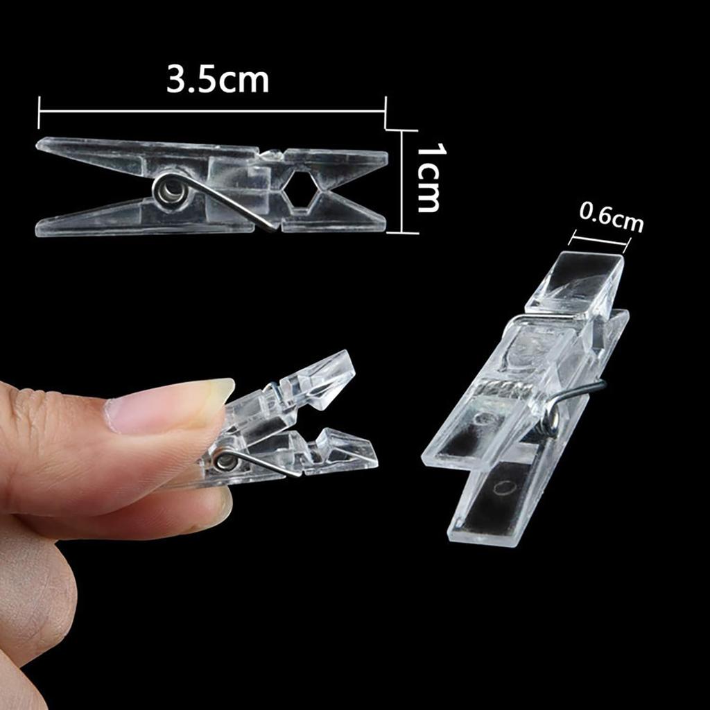 100pcs Photo Clips Mini Transparent Plastic Clear Paper Clips Mini Clothes P for Photos String Fairy Lights (100)