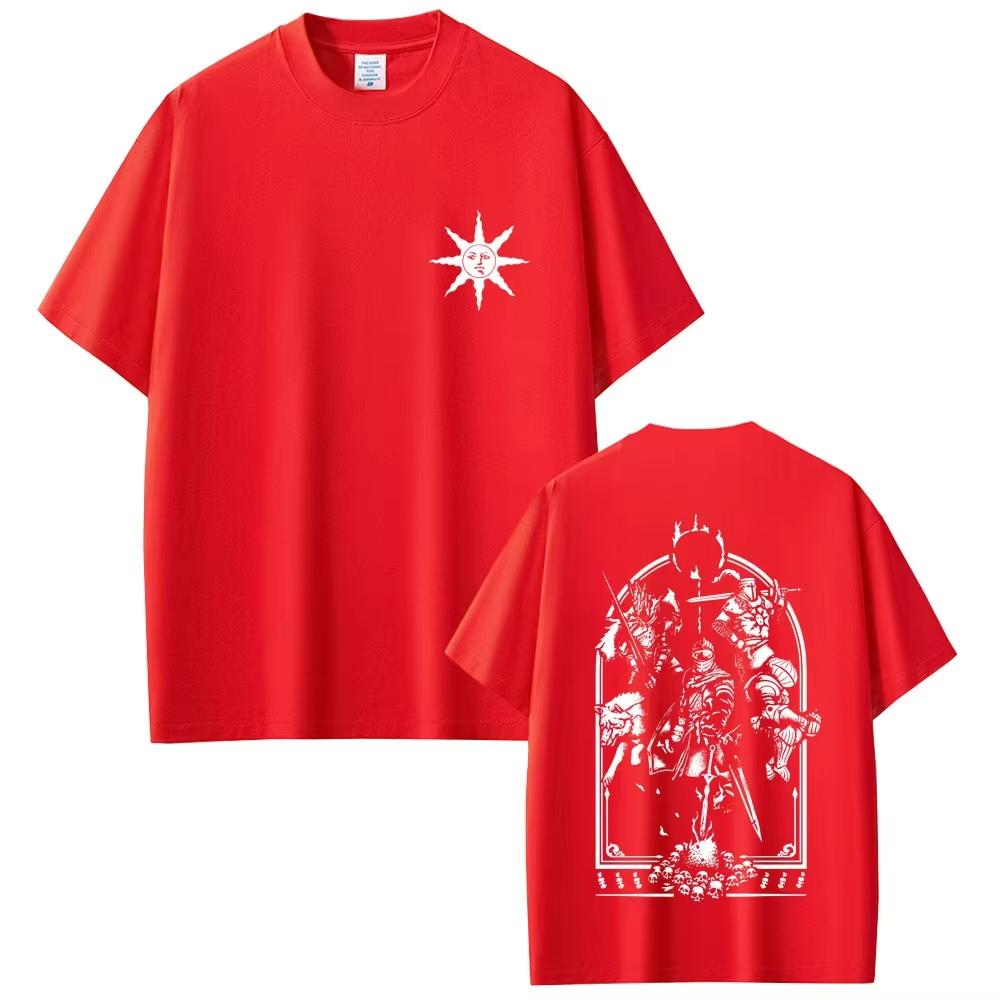 Игровой Dark Souls Praise The Sun Графическая футболка Мужская Женская Винтажная Готическая Рок Футболки Мужская Повседневная из чистого Хлопка Топ с коротким рукавом