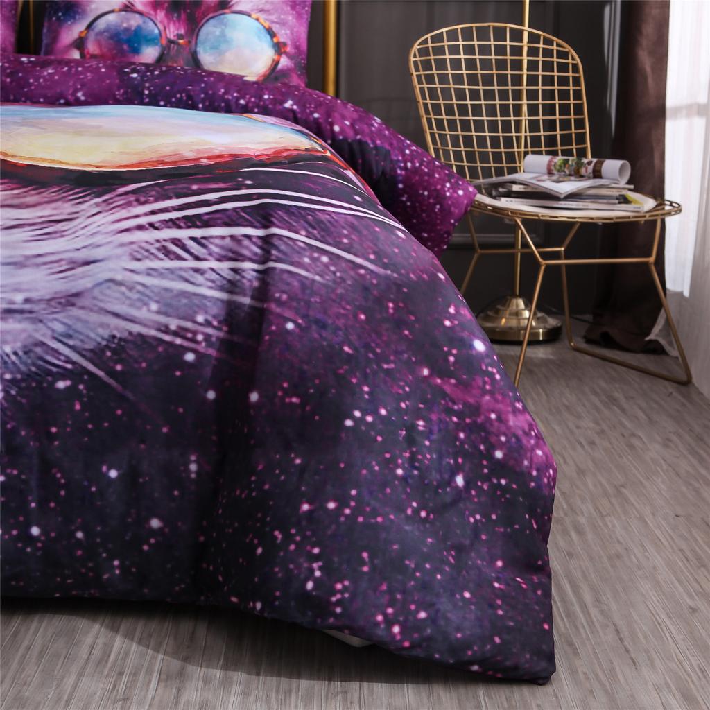 Комплекты постельного белья Deep Purple Galaxy 3D Животные Очки Кот Комплекты пододеяльников Наволочки Одеяло Комплекты постельного белья 228x228см Качество 9D58