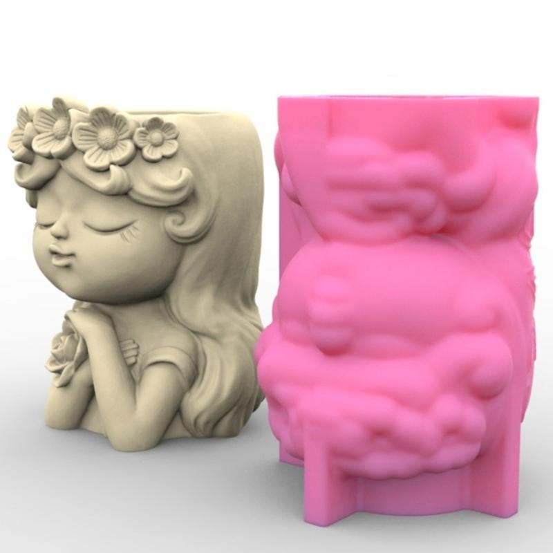 Flower Pot Silicone Mold Angel Girl Succulent Planter Concrete Mold DIY Craft Resin Epoxy Mold DIY Pen Holder Decoration