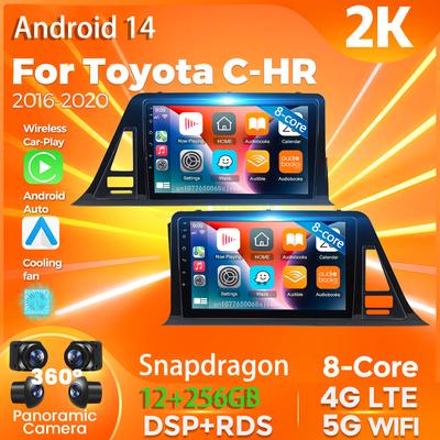 Android 14 Carplay Auto Для Toyota C-HR 2016 - 2020 Автомагнитола Мультимедийный DVD-стерео 360 Камера Навигация Видео AI Голосовое управление