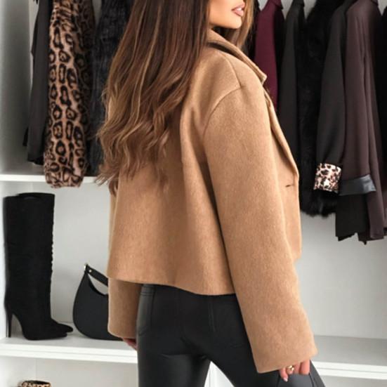 Женская шерстяная куртка с отложным воротником, однотонное пальто с застежкой на одну пуговицу, свободное короткое теплое пальто с длинными рукавами для поездок на работу, свиданий, осень-зима