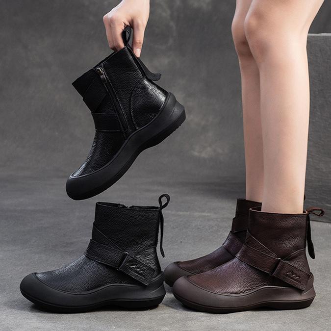 Johnature Короткие ботинки из натуральной кожи в стиле ретро с круглым носком и мягкой подошвой. Универсальная женская обувь