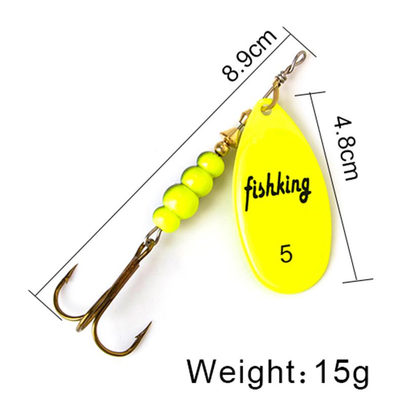 FISH KING Spinner Bait 3,9 г, 4,6 г, 7,4 г, 10,8 г, 15 г, приманки для ложки, металлические приманки для щуки с тройными крючками, искусственная приманка для окуня, рыболовная приманка