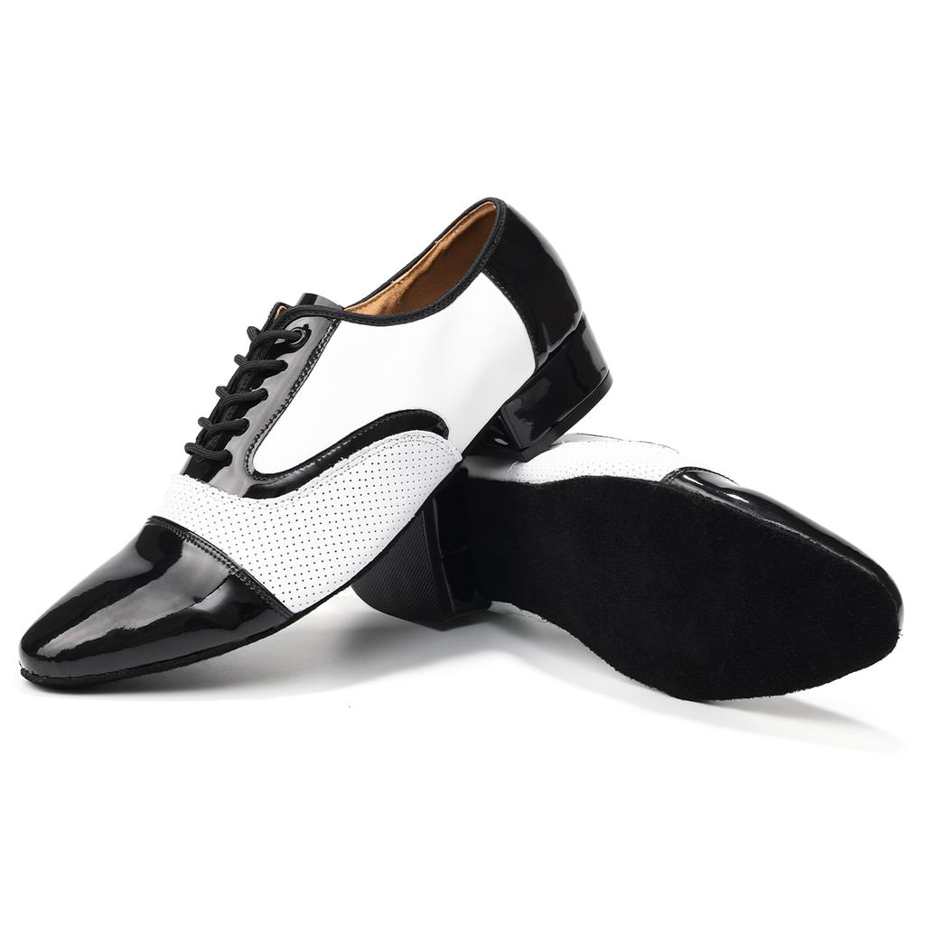 Черно-белые кожаные мужские туфли для современных танцев на мягкой подошве для мальчиков и взрослых, танго, сальса, латиноамериканские бальные танцы, каблук 2,5 см
