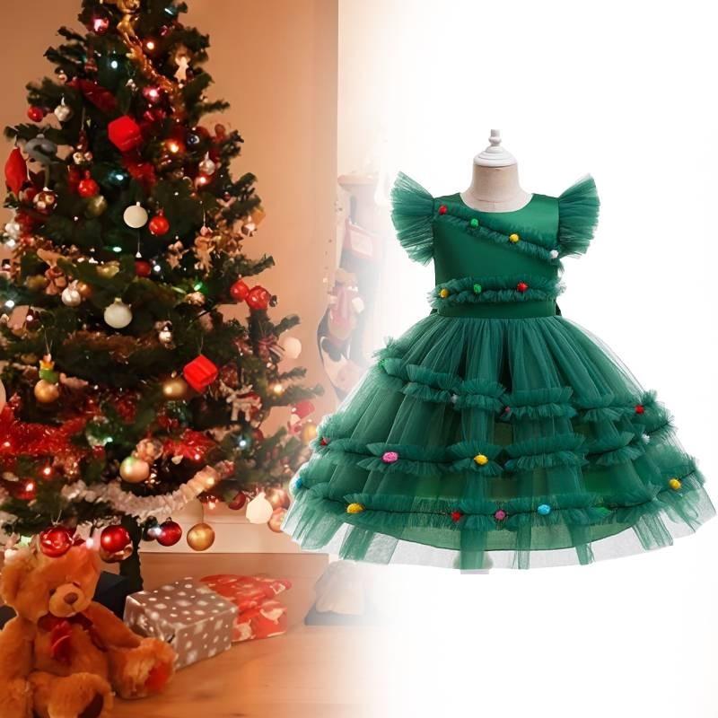Christmas Girl Green Costume Stage Show Dress Birthday Party Fashion Dresses