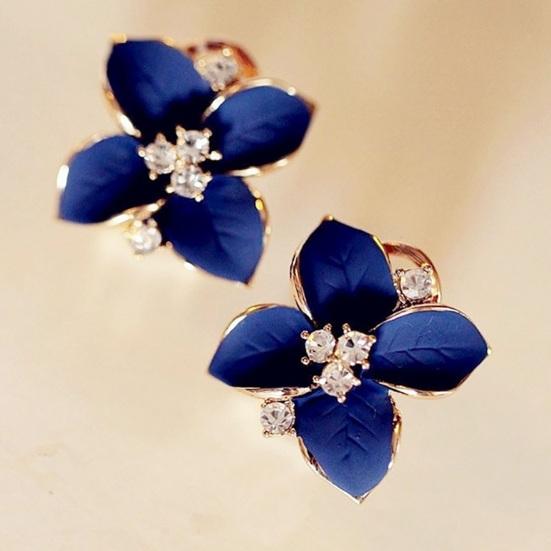 1 пара серег в форме цветка гардении, блестящие стразы, контрастный цвет, гальваническое покрытие, антикоррозийные, антиаллергенные