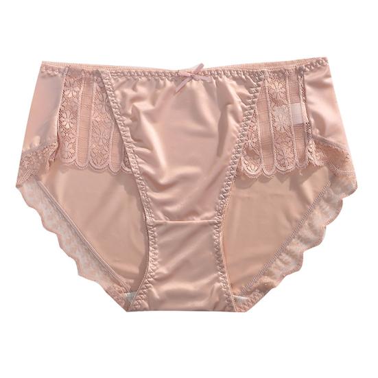 Smooth Satin See-through Lace Stitching Briefs Sexy Bowknot Decor Mid-rise Hip Lifting Breathable Thin Women Panties