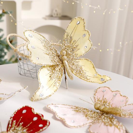 Fabric Glitter Butterfly Ornament Artificial Butterfly Christmas Tree Hanging Decoration for Ceiling Wall Tree Wreath Decor