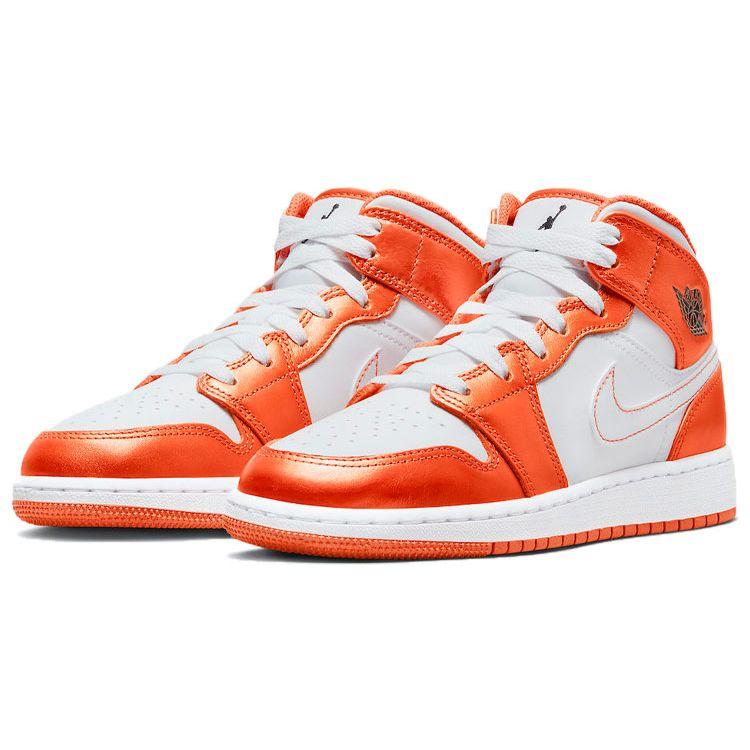 Air Jordan 1 Mid SE GS Electro Orange Kids Sneakers Black White DM4228-800