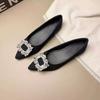 New Women's Buckle Rhinestone Shoes Design Sense Pointed Flat Bottom Fashion Celebrity Niche Single Shoes