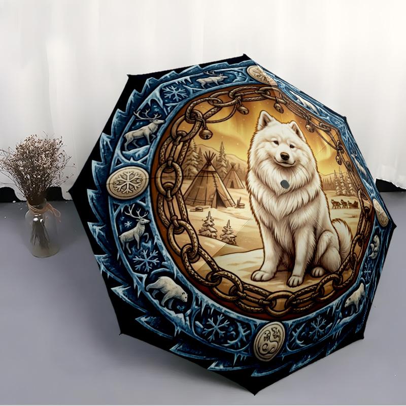 Winter Wildlife Emblem pattern umbrella, portable and foldable design, 8 ribs, a casual accessory for Halloween, Christmas, and birthday gifts.