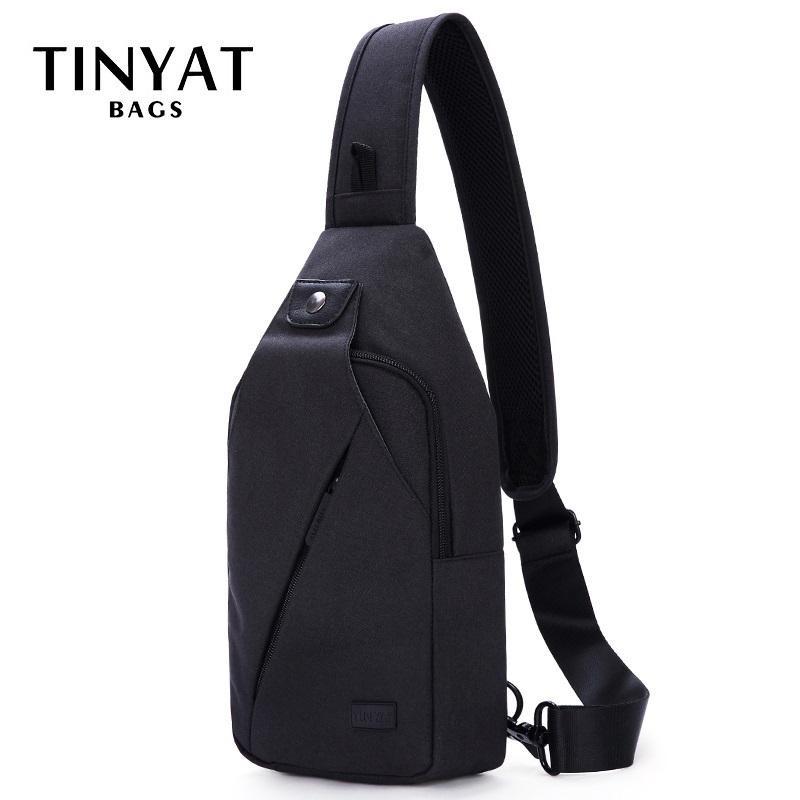 Сумка на слинге TINYAT для 7,9 Pad, черная повседневная функциональная мужская нагрудная сумка, двойной разъем для наушников, мужские сумки через плечо, сумка-мессенджер