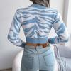 Autumn and Winter Tiger Pattern Knitted Sweater Women Long Sleeved Open Navel Sexy Pullover Sweaters Women Fashion New Round Neck Warm Knitwear 24596