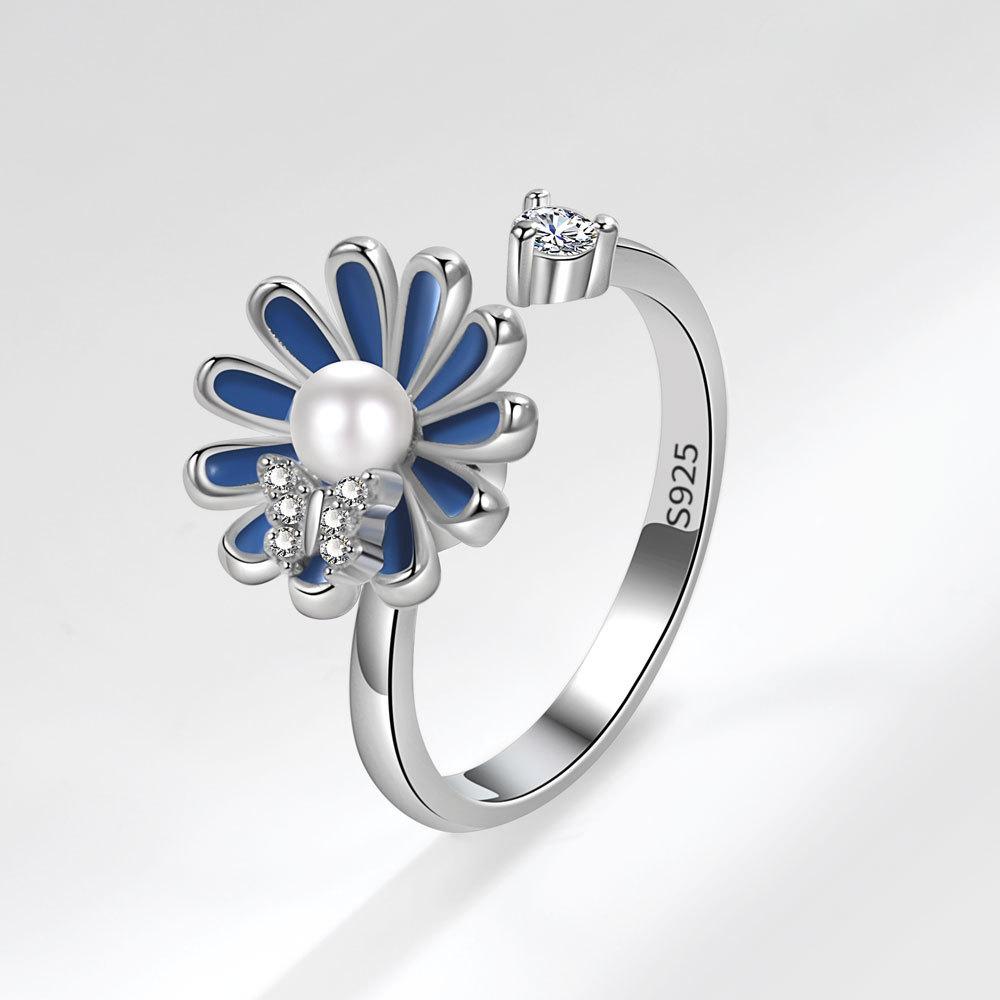 Adjustable Sunflower Butterfly Spinning Ring For Women Rotating Flower Band Fashion Jewelry Gift