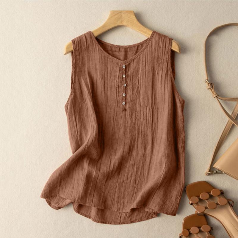 Plus Size Womens Summer Vest Cotton Casual O-neck Sleeveless Tank Tops