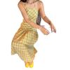 Женское летнее платье А-силуэта с желтой клеткой, халтер - Сладкое и пикантное, со сдержанной открытой спиной, длинное