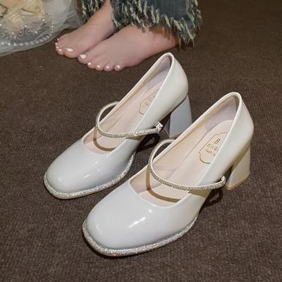 Модные хрустальные женские туфли на высоком каблуке, элегантные туфли Мэри Джейн на массивном каблуке, новинка осени 2025, классические роскошные туфли-лодочки, модные туфли для вечеринки