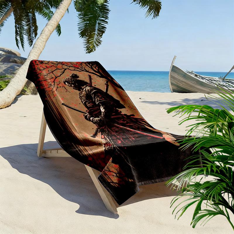 Japanese Samurai Print Beach Towel, Large Soft Quick Dry Towel for Beach Camping Swimming