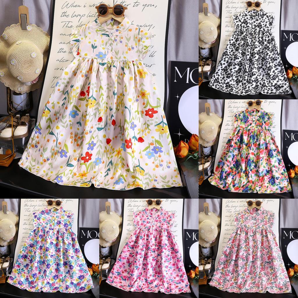 Korean Style Girl Summer Floral A Line Dress With Soft Fabric For Toddler Girls